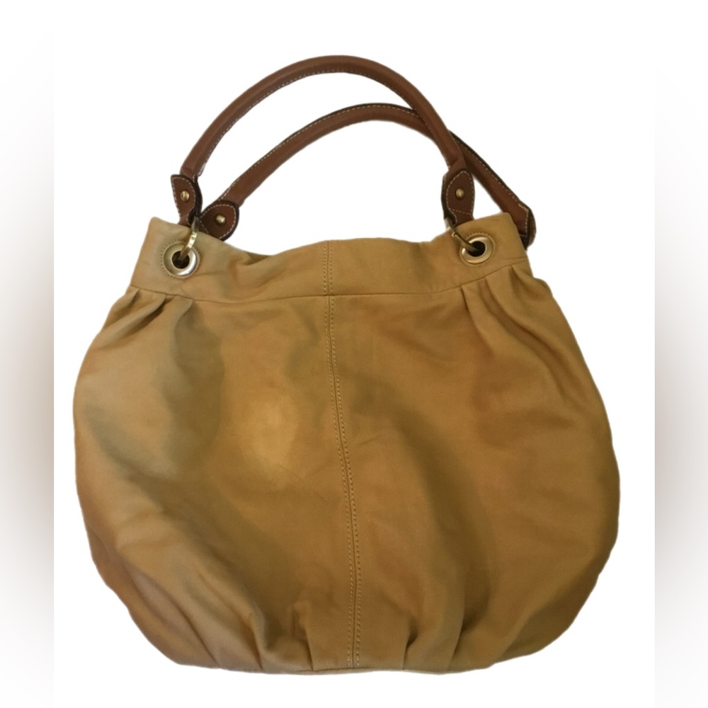 Coldwater Creek Buff Yellow Leather Hobo Bag